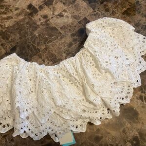 Shade & Shore White Eyelet Ayla One-Shoulder Crop Top XS NWT
